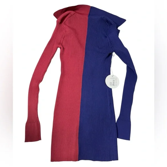 Staud Top Colorblock Ribbed Knit Shirt | Navy & Brick Red NTW - Picture 5 of 8